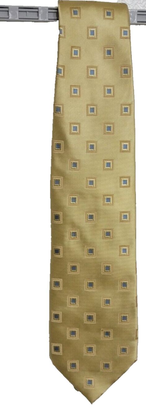 Henry Jacobson 100% Silk Tie Yellow with Blue Squares 58" New With Tags